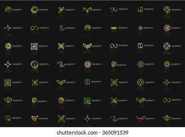 Set of linear abstract logos. Swirl, circle, infinity loop and other concepts. Logotype brand templates