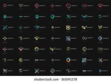 Conjunto de logotipos abstractos lineales. Swirl, círculo, bucle infinito y otros conceptos. Plantillas de marca de logotipo