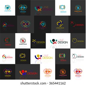 Set of linear abstract logos. Swirl, circle, infinity loop and other concepts. Logotype brand templates