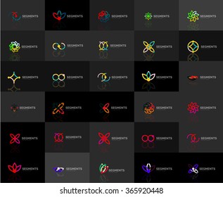 Set of linear abstract logos. Swirl, circle, infinity loop and other concepts. Logotype brand templates