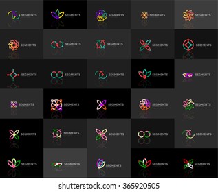 Set of linear abstract logos. Swirl, circle, infinity loop and other concepts. Logotype brand templates