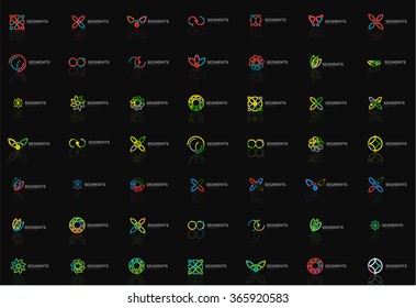 Set of linear abstract logos. Swirl, circle, infinity loop and other concepts. Logotype brand templates