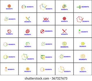 Conjunto de logotipos abstractos lineales y formas giratorias. Emblema de la empresa, icono comercial
