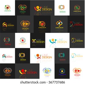 Set von linearen abstrakten Logos. Swirl, Kreis, Unendlichkeitsschleife und andere Konzepte. Logotype-Vorlagen