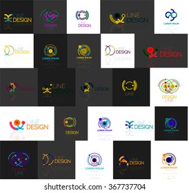 Set of linear abstract logos. Swirl, circle, infinity loop and other concepts. Logotype brand templates
