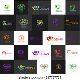 Conjunto de logotipos abstractos lineales. Swirl, círculo, bucle infinito y otros conceptos. Plantillas de marca de logotipo