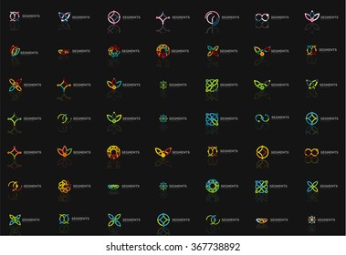 Set of linear abstract logos. Swirl, circle, infinity loop and other concepts. Logotype brand templates