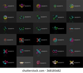 Set of linear abstract logos. Swirl, circle, infinity loop and other concepts. Logotype brand templates