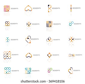 Conjunto de logos abstractos lineales. Swirl, círculo, bucle infinito y otros conceptos. Plantillas de marcas de logotipo
