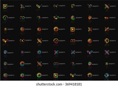 Conjunto de logotipos abstractos lineales. Swirl, círculo, bucle infinito y otros conceptos. Plantillas de marca de logotipo