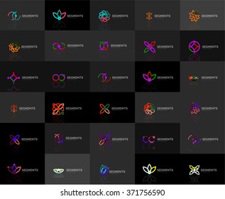 Set of linear abstract logos. Swirl, circle, infinity loop and other concepts. Logotype brand templates