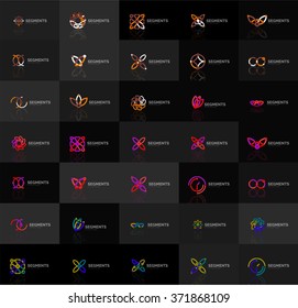 Set of linear abstract logos. Swirl, circle, infinity loop and other concepts. Logotype brand templates