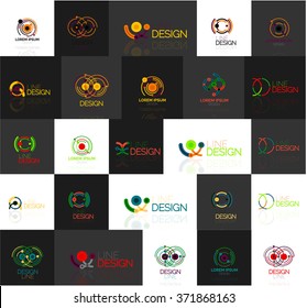 Set of linear abstract logos. Swirl, circle, infinity loop and other concepts. Logotype brand templates