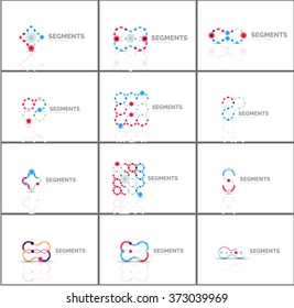 Conjunto de logotipos abstractos lineales. Swirl, círculo, bucle infinito y otros conceptos. Plantillas de marca de logotipo