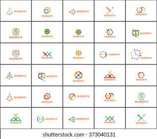 Set of linear abstract logos and swirl shapes. Company emblem, business icon