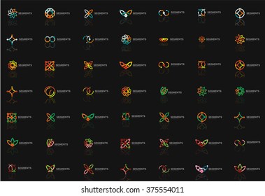 Conjunto de logotipos abstractos lineales. Swirl, círculo, bucle infinito y otros conceptos. Plantillas de marca de logotipo
