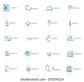 Conjunto de logotipos abstractos lineales. Swirl, círculo, bucle infinito y otros conceptos. Plantillas de marca de logotipo