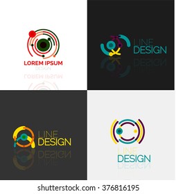 Set von linearen abstrakten Logos. Swirl, Kreis, Unendlichkeitsschleife und andere Konzepte. Logotype-Vorlagen