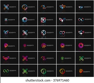 Set of linear abstract logos. Swirl, circle, infinity loop and other concepts. Logotype brand templates
