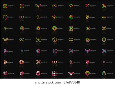 Set of linear abstract logos. Swirl, circle, infinity loop and other concepts. Logotype brand templates
