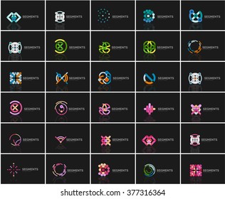 Set of linear abstract logos. Swirl, circle, infinity loop and other concepts. Logotype brand templates