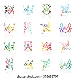 Conjunto de logotipos abstractos lineales. Swirl, círculo, bucle infinito y otros conceptos. Plantillas de marca de logotipo
