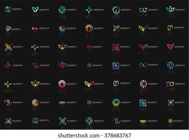 Set of linear abstract logos. Swirl, circle, infinity loop and other concepts. Logotype brand templates