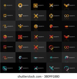 Set of linear abstract logos. Swirl, circle, infinity loop and other concepts. Logotype brand templates