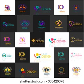 Conjunto de logotipos abstractos lineales. Swirl, círculo, bucle infinito y otros conceptos. Plantillas de marca de logotipo