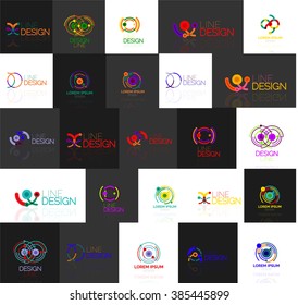 Conjunto de logotipos abstractos lineales. Swirl, círculo, bucle infinito y otros conceptos. Plantillas de marca de logotipo