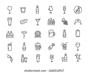 Set of linear alcohol icons. Drink icons in simple design. Vector illustration
