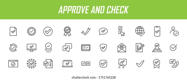 Set of linear approve icons. Check icons in simple design. Vector illustration