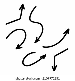 A set of linear arrows, hand-drawn pointers on a white background.Vector illustration