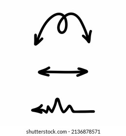 A set of linear arrows, hand-drawn pointers on a white background.Vector illustration