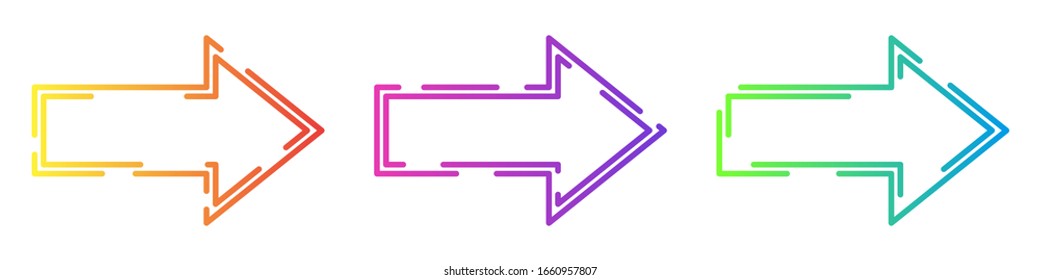 Set of linear arrows. Vector arrows set. Colorful outline arrows. Vector illustration.