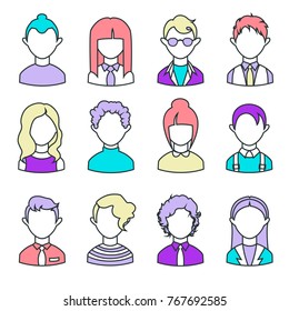 set of linear avatars. simple icons. vector illustration