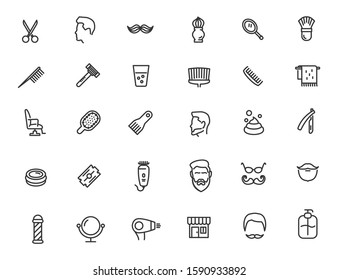 Set of linear barbershop icons. Salon icons in simple design. Vector illustration
