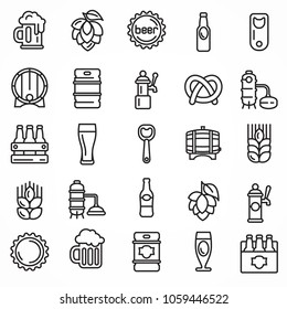 Set of linear beer icons isolated on white, for craft brewery. Vector illustration.