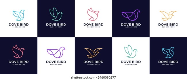 set of linear bird dove logo design vector