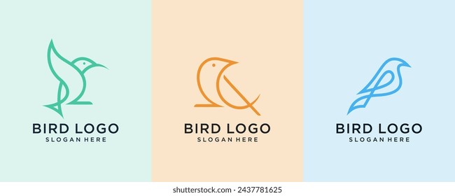 set of linear bird logo design