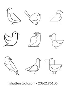 Set of linear birds. Thin line vector illustration. Editable shapes