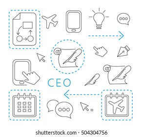 Set of linear black and blue icons
