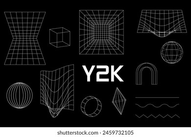 Establecer forma de marco geométrico lineal negro y2k, 3d . Vector para cartel, Anuncio. 