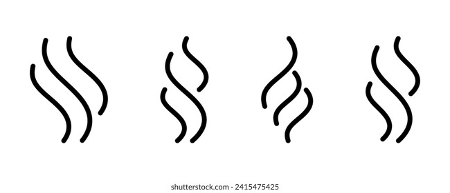 Set of linear black steam vector icons. Smell or aroma. Smoke or vapour signs.