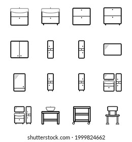 set of linear black and white vector bathroom furniture icons