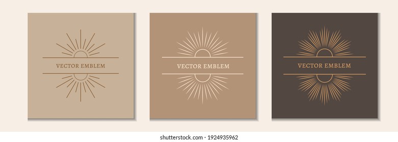 A Set Of Linear Boho Symbols And Icons. Social Media Templates For The Sun Logo In A Minimalist Style. Vector, Space For Text