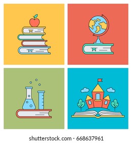 Set of linear book icons. Vector illustration.