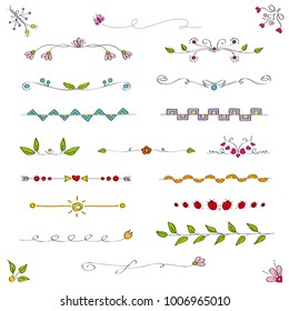 Set of  linear borders (dividers). Ornamental caligraphic elements. For design templates, invitations, menus, weddings, birthdays. Vintage hand drawn collection.