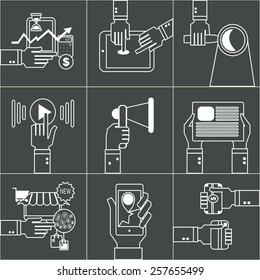 Set of linear business concept with hands.