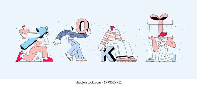 Set of linear business illustrations for website banner. The characters are holding numbers indicating the number of subscriptions, 10 thousand followers. Social media marketing concept. Gentle colors